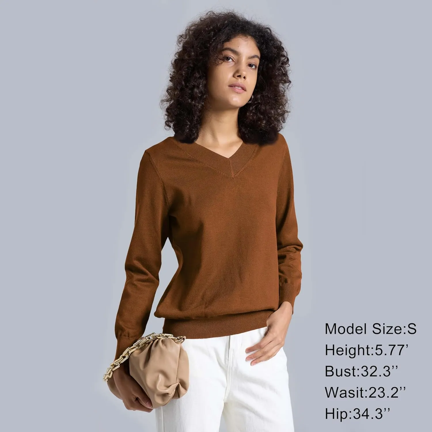 Women's Long-Sleeve Pullover Lightweight Soft V-Neck Casual Sweater Top