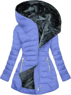Women's Long Warm Thickened Winter Coat Offer Sherpa Lined Down Jacket Winter Cotton Padded Jacket Waterproof Fleece Coats Outdoor Women's Jacket(Blue,Large)