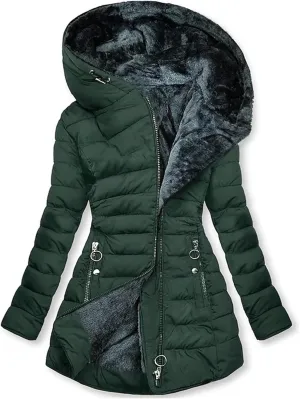 Women's Long Warm Thickened Winter Coat Offer Sherpa Lined Down Jacket Winter Cotton Padded Jacket Waterproof Fleece Coats Outdoor Women's Jacket(Green,X-Large)