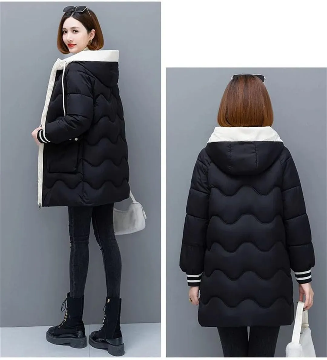 Women's Long Winter Jacket Down Cotton Coats Cotton Padded Puffer Parka Coat Hooded Outwear Thicken Warm Jacket
