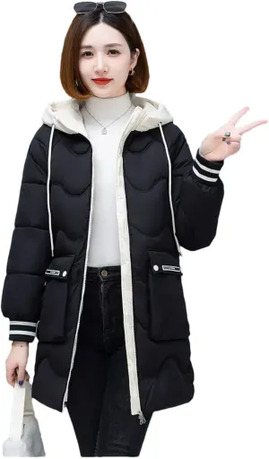 Women's Long Winter Jacket Down Cotton Coats Cotton Padded Puffer Parka Coat Hooded Outwear Thicken Warm Jacket