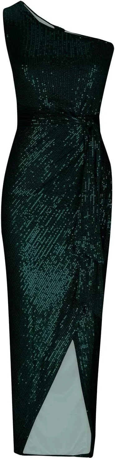 Womens One Shoulder Sequin Prom Dresses High Slit Sparkly Formal Long Bodycon Dress Evening Ball Gown