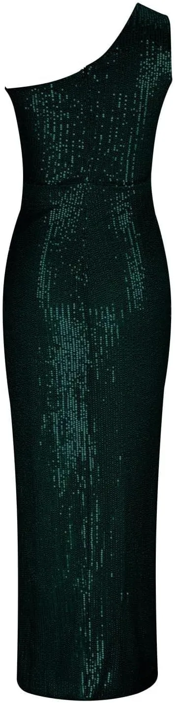 Womens One Shoulder Sequin Prom Dresses High Slit Sparkly Formal Long Bodycon Dress Evening Ball Gown