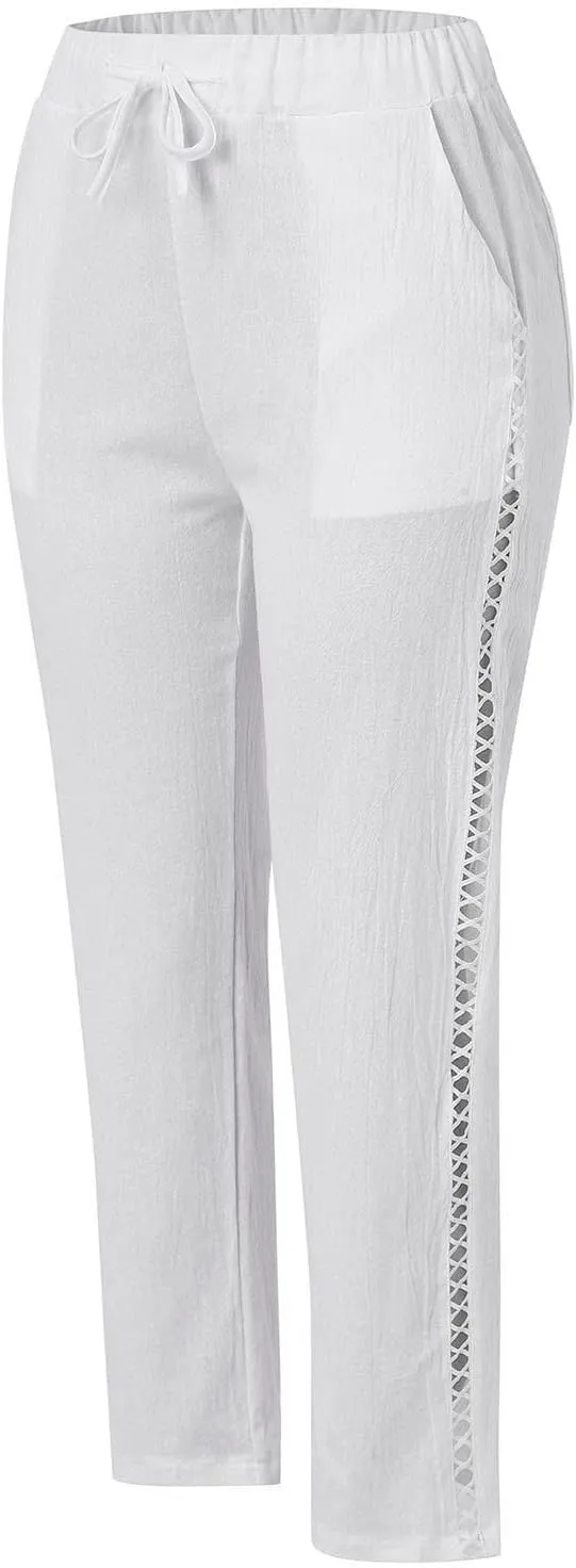 Women's Pants, Casual Pants Linen Stretchy Peasant Straight Leg Trendy Wide Adjustable