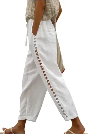 Women's Pants, Casual Pants Linen Stretchy Peasant Straight Leg Trendy Wide Adjustable
