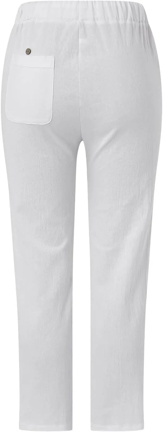 Women's Pants, Casual Pants Linen Stretchy Peasant Straight Leg Trendy Wide Adjustable