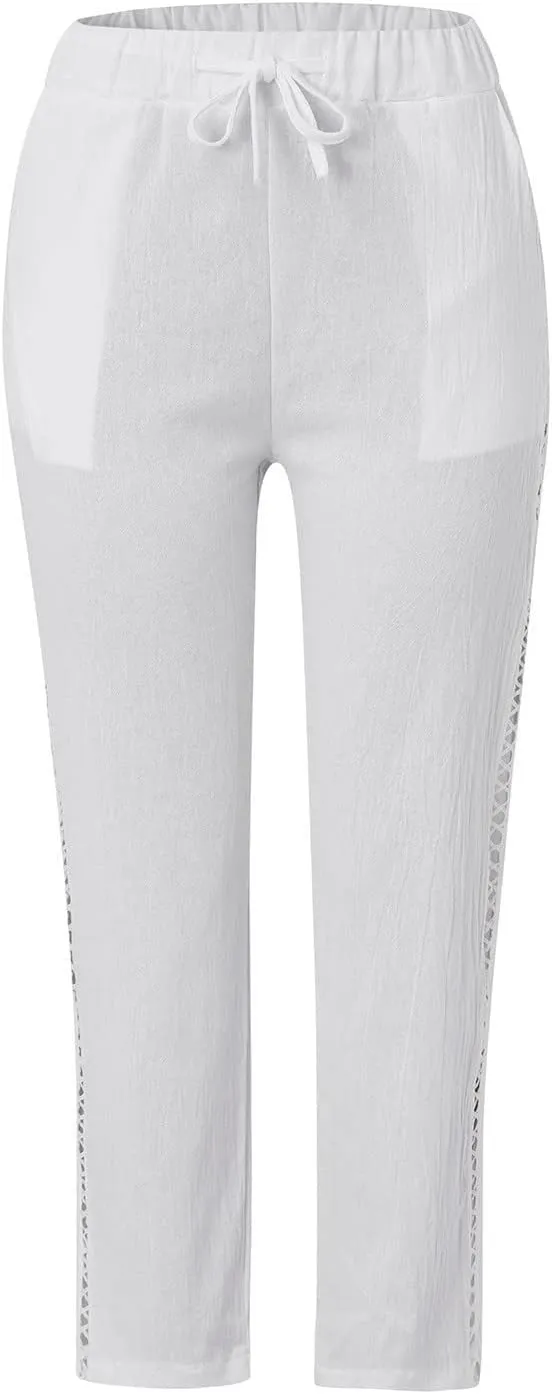 Women's Pants, Casual Pants Linen Stretchy Peasant Straight Leg Trendy Wide Adjustable