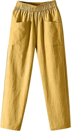 Women's Pants, Casual Pants Peasant Straight Leg Linen Trendy Women Causal Plaid