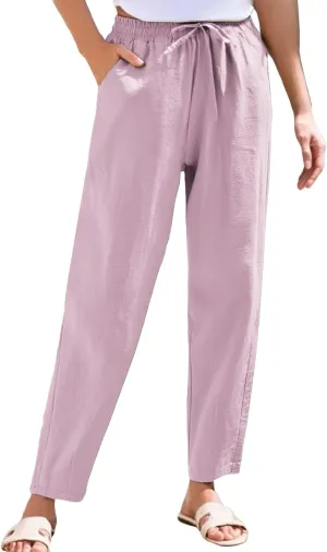 Women's Pants, Linen Casual Pants Straight Leg Peasant Women Trendy Teacher Wide