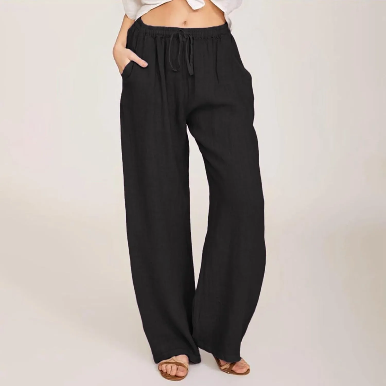 Women's Pants, Linen Pants High Waisted Straight Leg Summer Wide Baggy Sweatpants