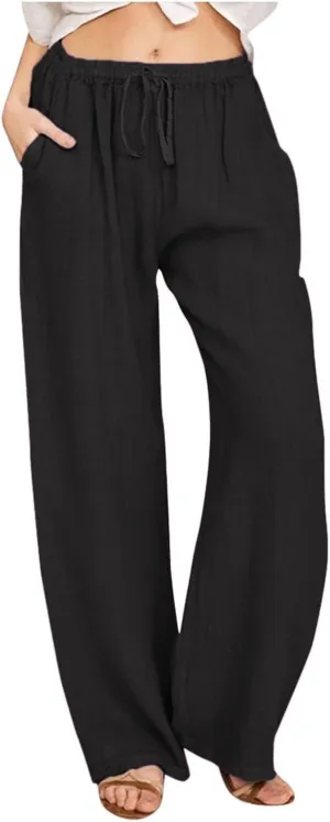 Women's Pants, Linen Pants High Waisted Straight Leg Summer Wide Baggy Sweatpants