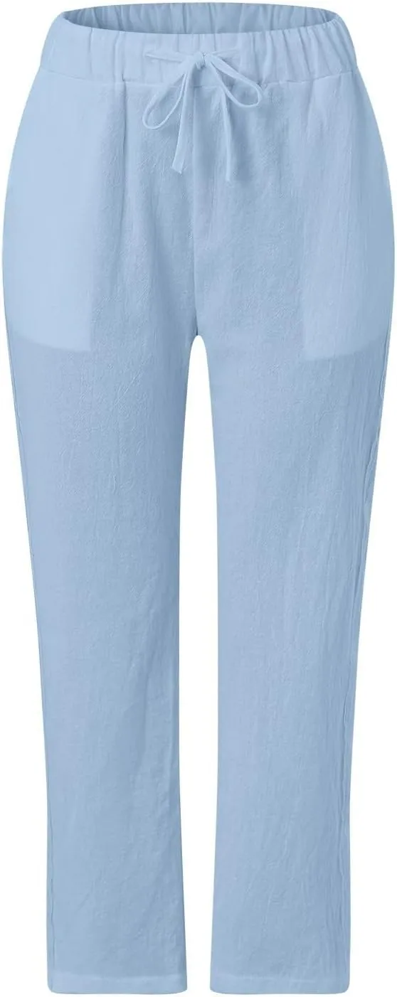 Women's Pants, Linen Peasant Pants Stretchy Straight Leg Casual Wide Slim Fit
