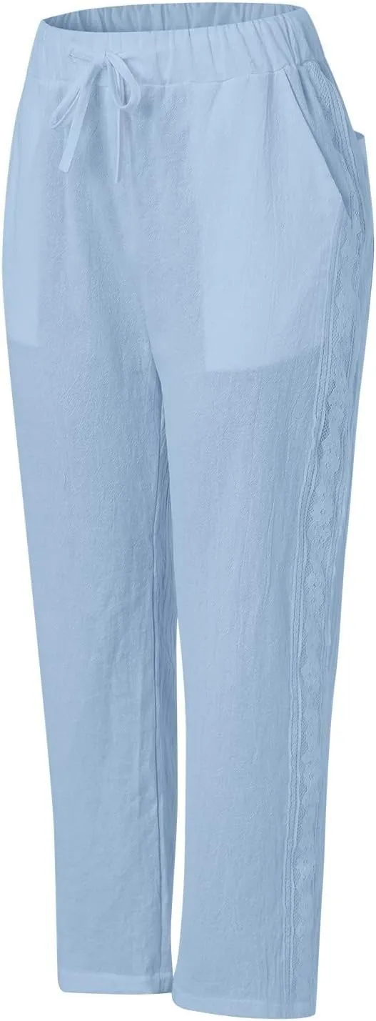Women's Pants, Linen Peasant Pants Stretchy Straight Leg Casual Wide Slim Fit