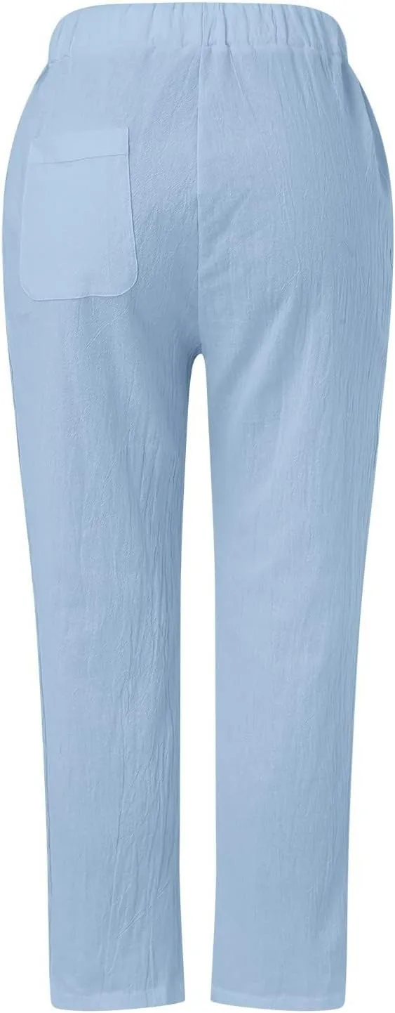 Women's Pants, Linen Peasant Pants Stretchy Straight Leg Casual Wide Slim Fit