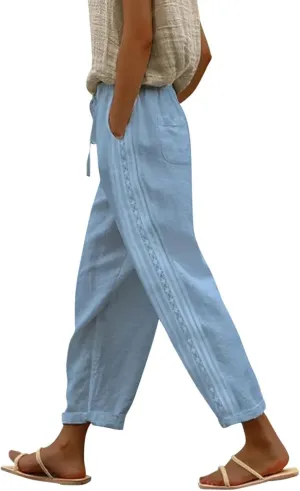 Women's Pants, Linen Peasant Pants Stretchy Straight Leg Casual Wide Slim Fit