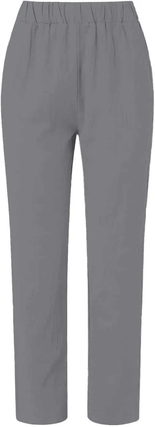 Women's Pants, Linen Plaid Peasant Pants Casual Straight Leg Wide Women Trendy