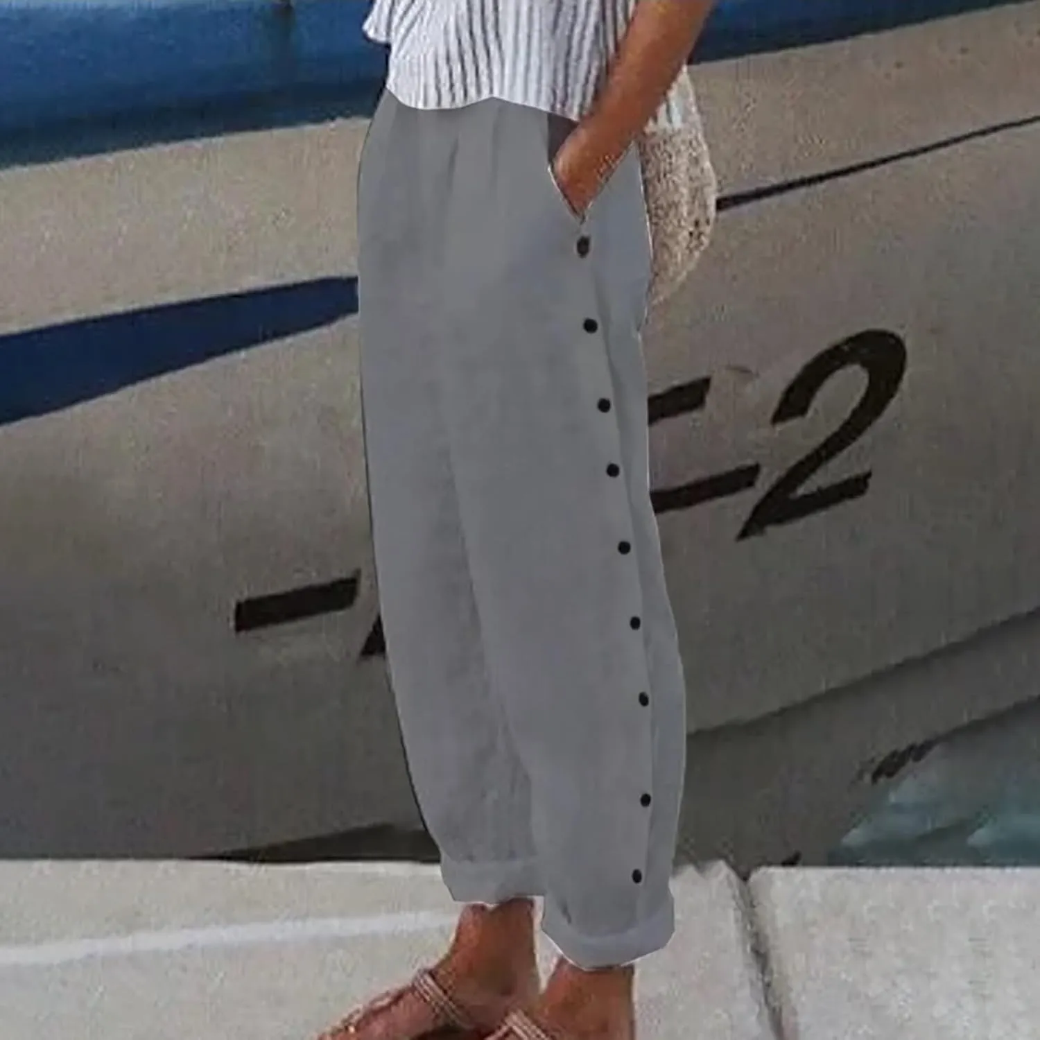 Women's Pants, Linen Plaid Peasant Pants Casual Straight Leg Wide Women Trendy
