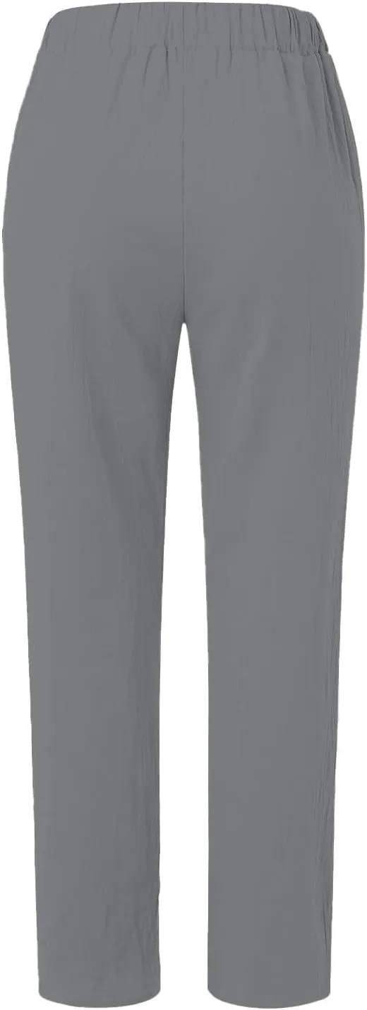Women's Pants, Linen Plaid Peasant Pants Casual Straight Leg Wide Women Trendy