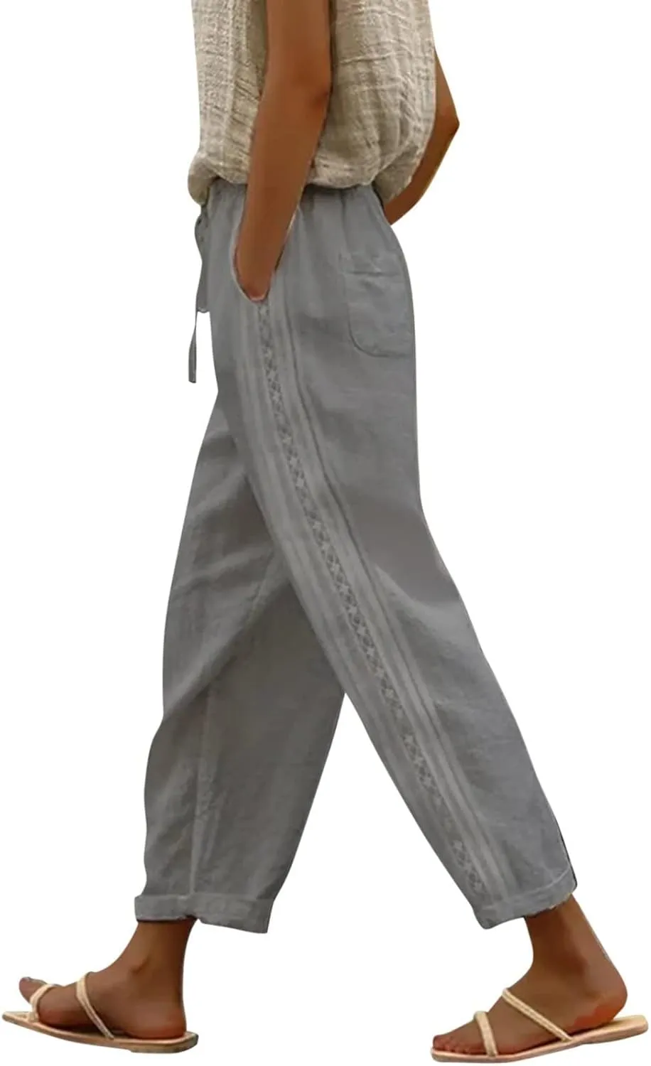 Women's Pants, Linen Straight Leg WomenS Casual Pants Peasant Drawstring Baggy Trousers