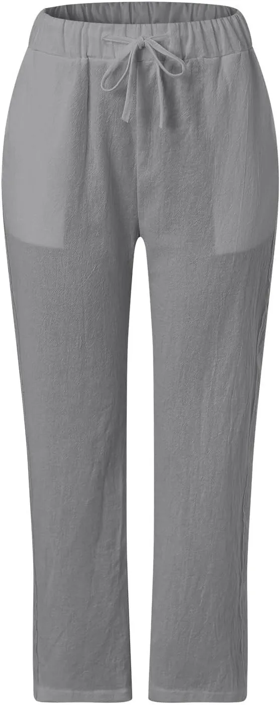 Women's Pants, Linen Straight Leg WomenS Casual Pants Peasant Drawstring Baggy Trousers