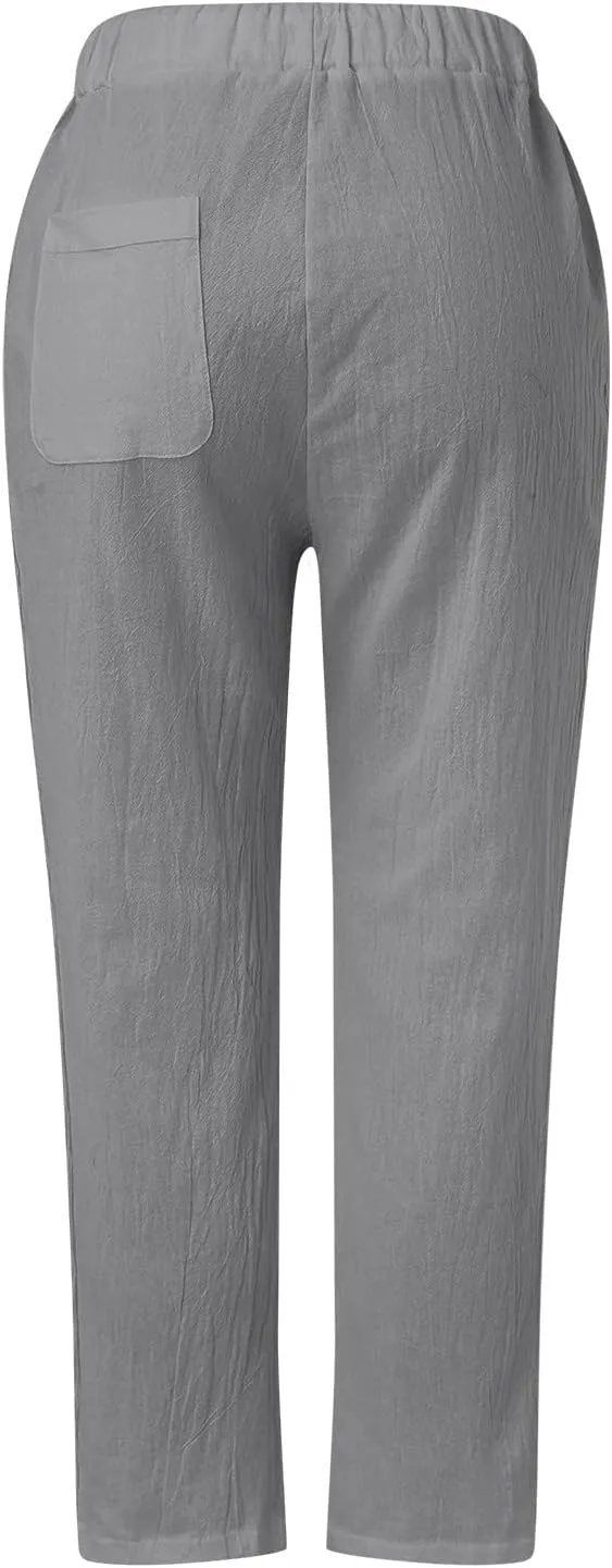 Women's Pants, Linen Straight Leg WomenS Casual Pants Peasant Drawstring Baggy Trousers