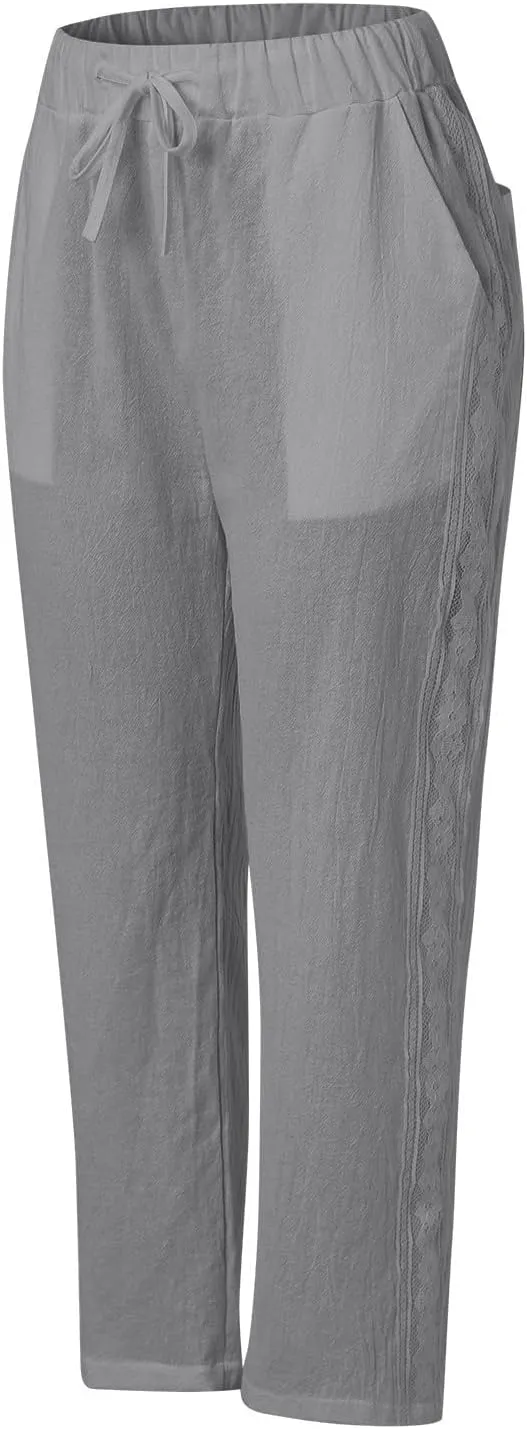 Women's Pants, Linen Straight Leg WomenS Casual Pants Peasant Drawstring Baggy Trousers