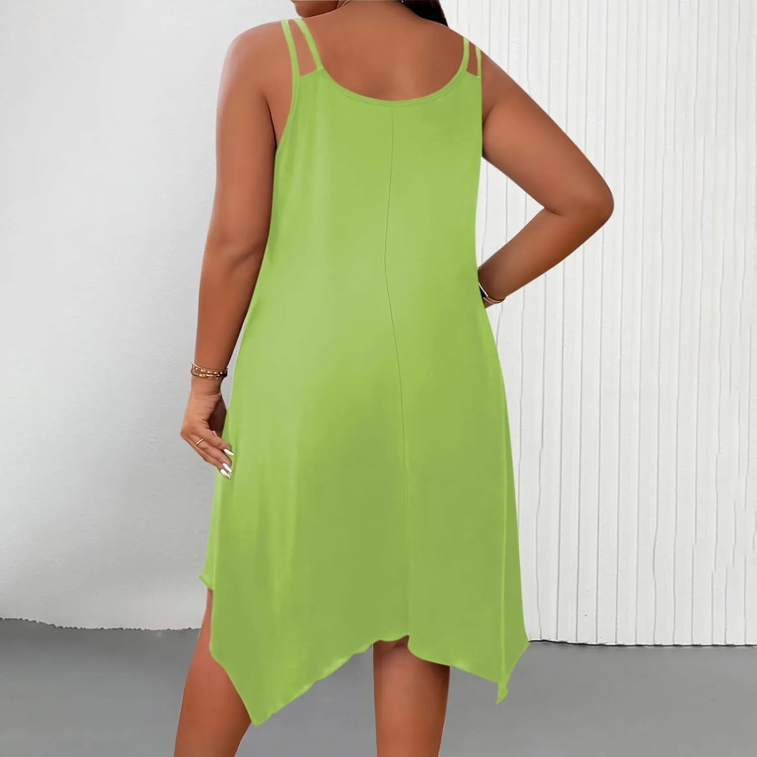 Womens Plus Size Dresses 2025 Summer Sleeveless Scoop Neck Asymmetrical Hem Flowy Midi Cami Dress Casual Loose Dresess
