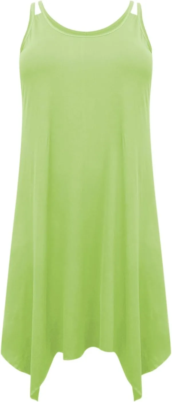 Womens Plus Size Dresses 2025 Summer Sleeveless Scoop Neck Asymmetrical Hem Flowy Midi Cami Dress Casual Loose Dresess