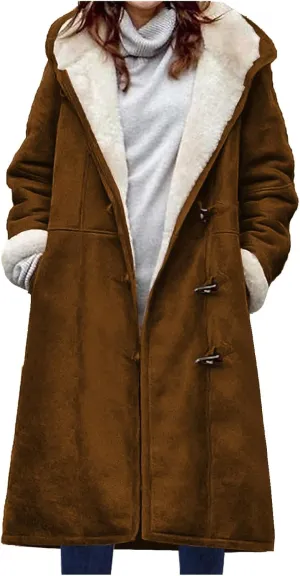 Womens Plus Size Sherpa Lined Jacket 2024 Duffle Toggle Fleece Trench Coat Trending Fall Winter Clothes Outwear Coats