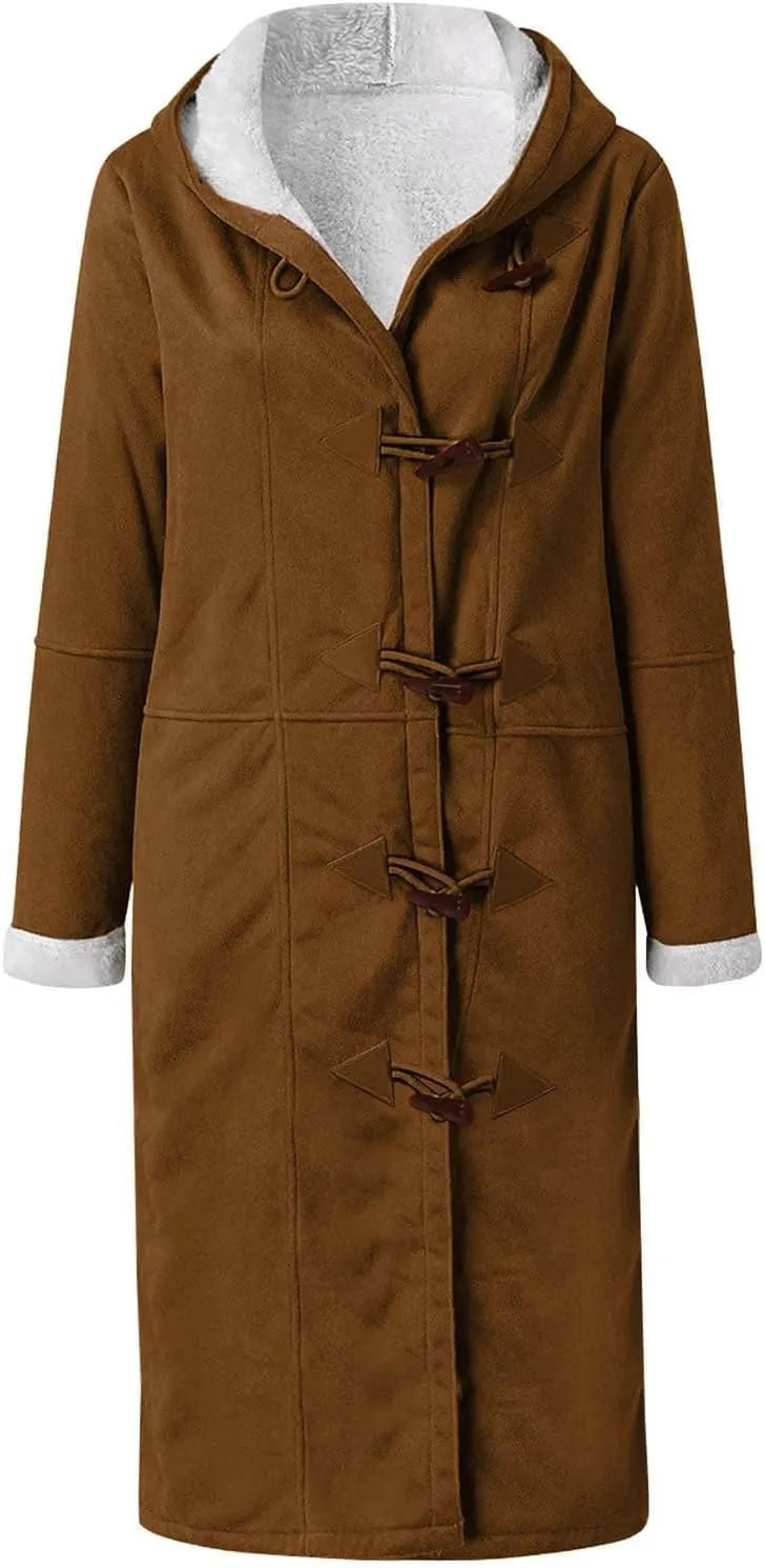 Womens Plus Size Sherpa Lined Jacket 2024 Duffle Toggle Fleece Trench Coat Trending Fall Winter Clothes Outwear Coats
