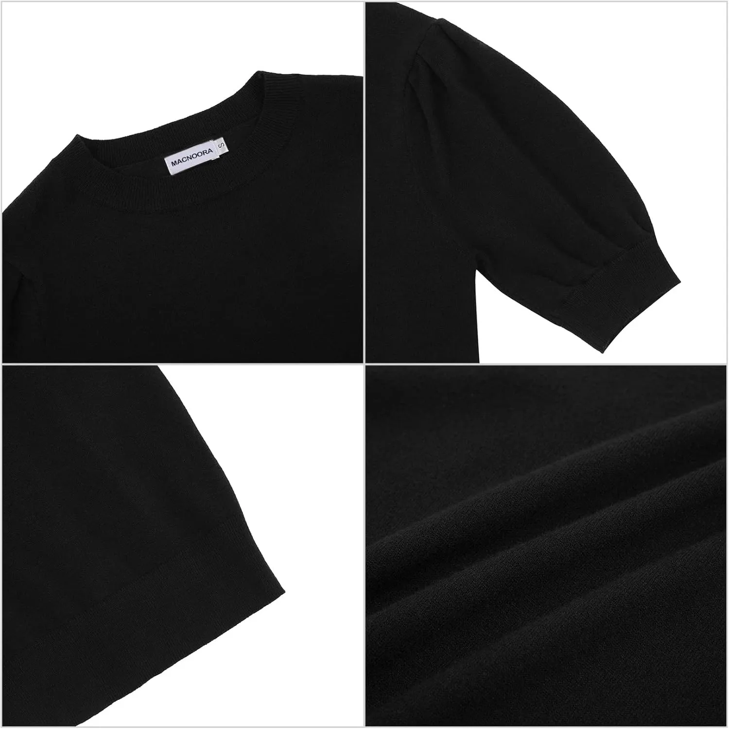 Womens Puff Short Sleeve Sweater Tops Crewneck Basic Knit Pullover Lightweight Solid Casual Sweaters Blouse
