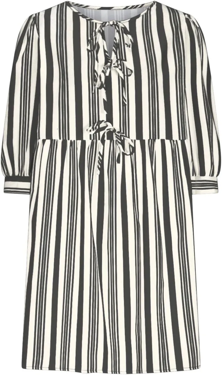 Women's Puff Sleeve Mini Dress Summer Casual Bow Tie Crewneck Striped Loose Flowy Beach Dresses Trendy 2025 Outfits