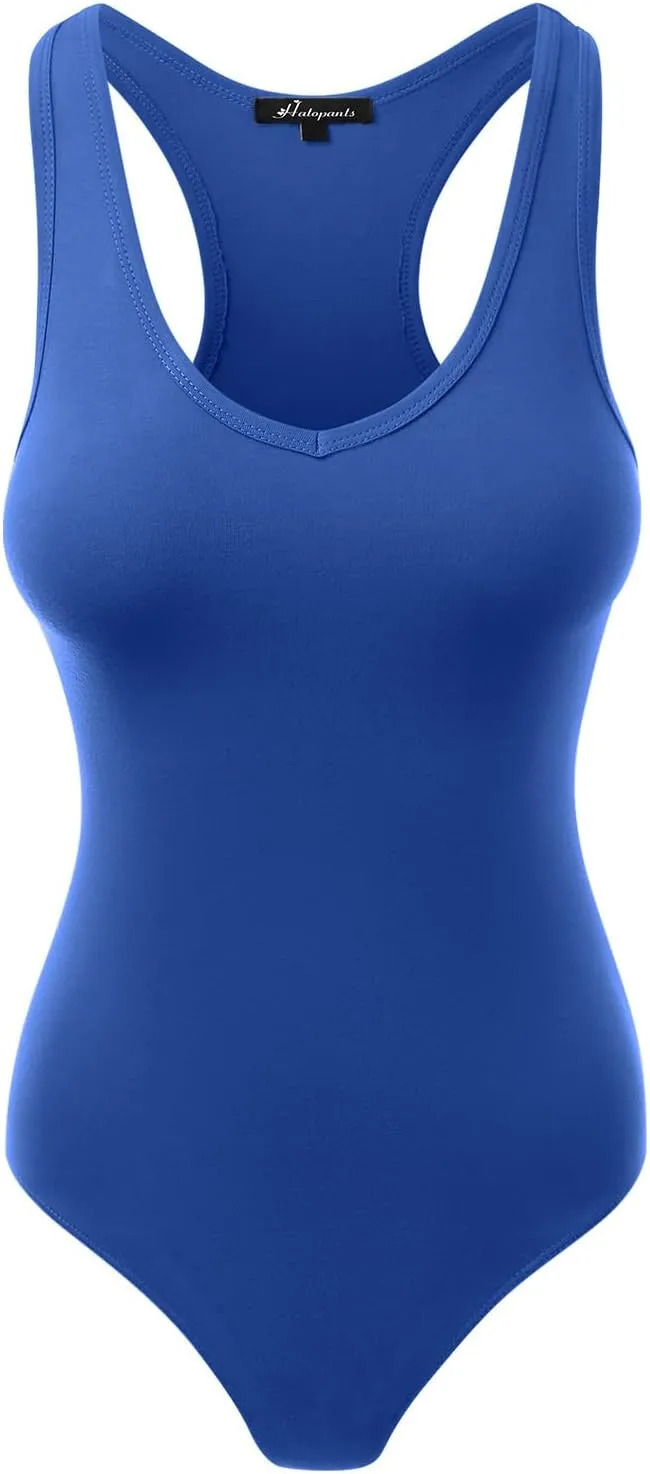 Women's Racerback Tank Top Bodysuits Sleeveless Sexy V-Neck Cotton Jumpsuits