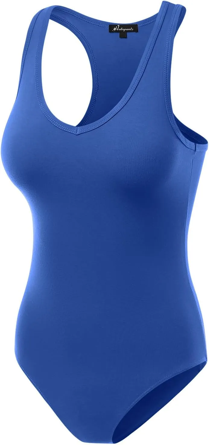 Women's Racerback Tank Top Bodysuits Sleeveless Sexy V-Neck Cotton Jumpsuits