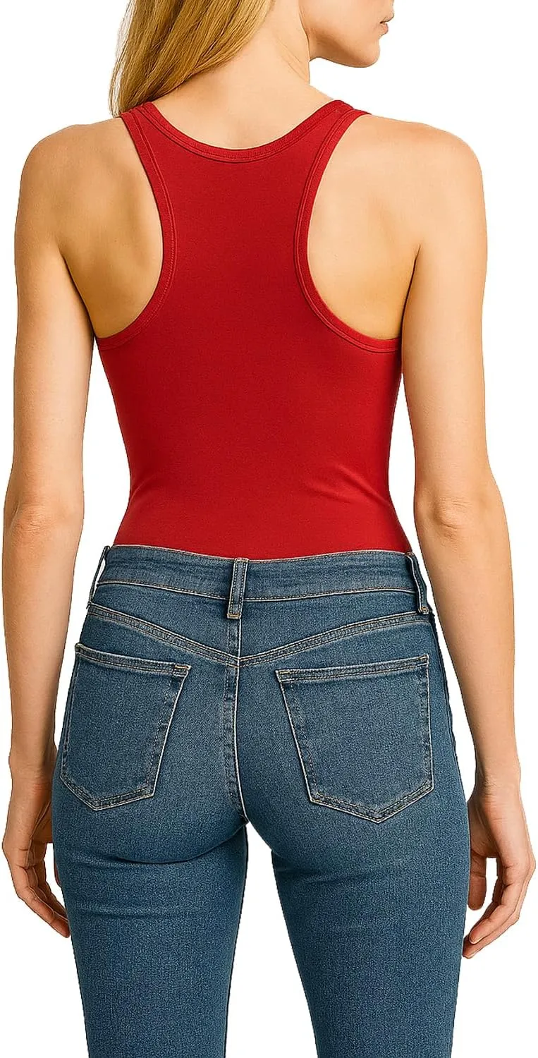 Women's Racerback Tank Top Bodysuits Sleeveless Sexy V-Neck Cotton Jumpsuits