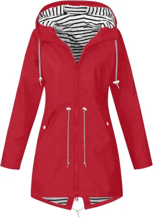 Women's Raincoat Windbreaker Zipper Hoodies Rain Jacket Waterproof Lightweight Outdoor Rain Coat Hooded Trench Coats