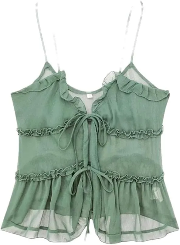 Women's Ruffle Camisole Tank Women Sleeveless Backless Spaghetti Strap Tank Top