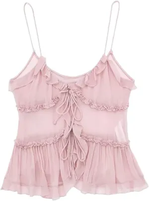 Women's Ruffle Camisole Tank Women Sleeveless Backless Spaghetti Strap Tank Top