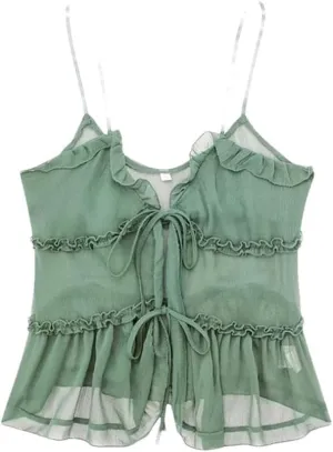 Women's Ruffle Camisole Tank Women Sleeveless Backless Spaghetti Strap Tank Top
