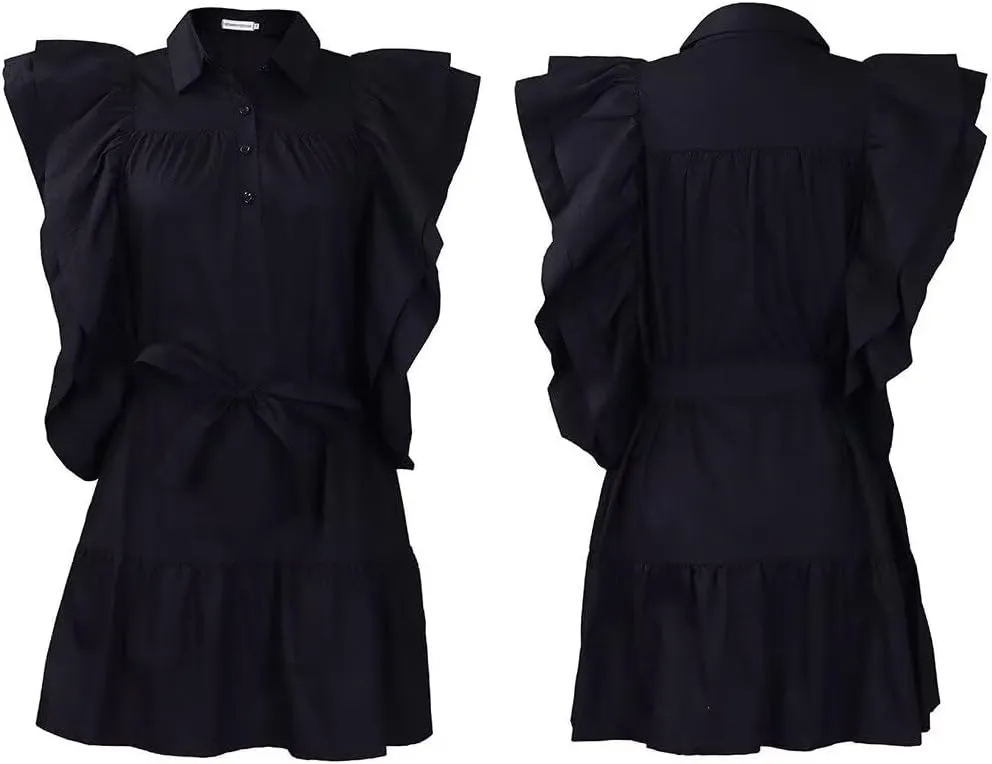 Womens Ruffles Boho Floral Printed Babydoll Loose Swing Casual Short Mini T-Shirt Dress