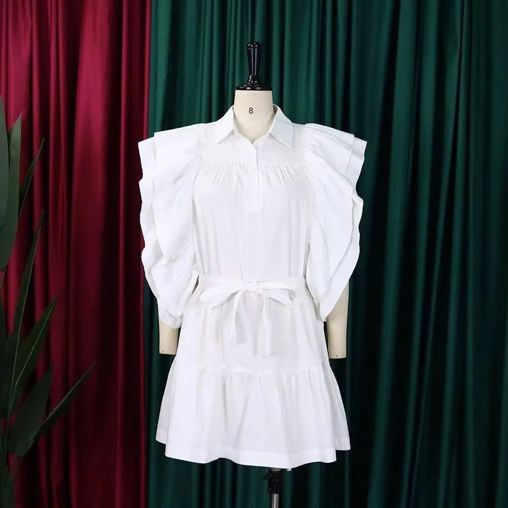 Womens Ruffles Boho Floral Printed Babydoll Loose Swing Casual Short Mini T-Shirt Dress
