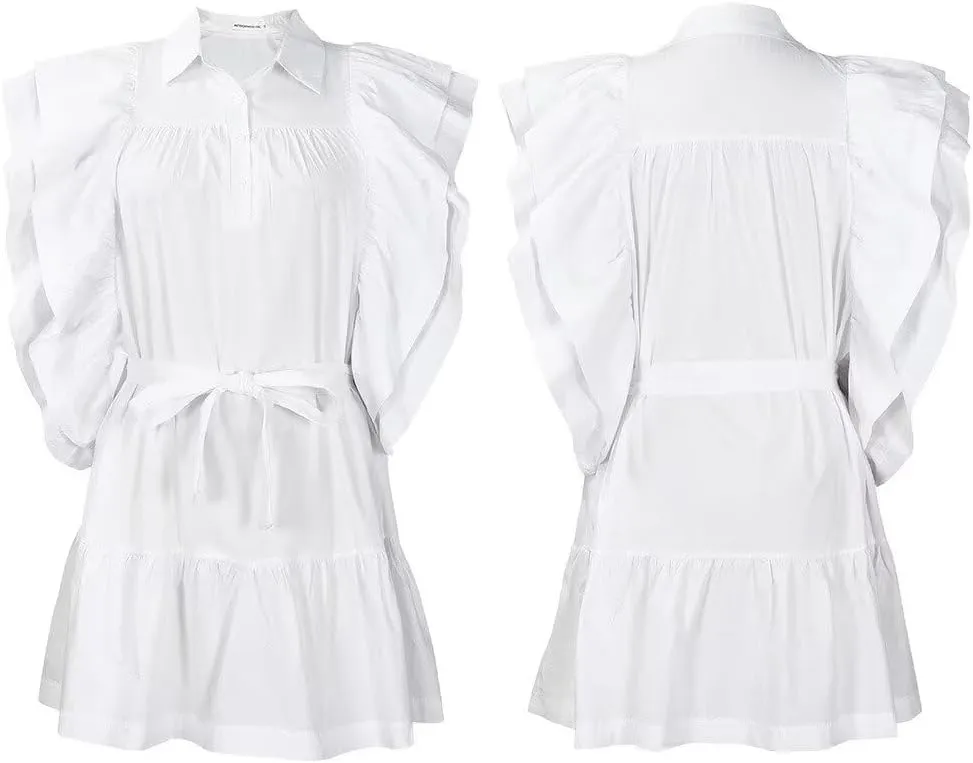 Womens Ruffles Boho Floral Printed Babydoll Loose Swing Casual Short Mini T-Shirt Dress