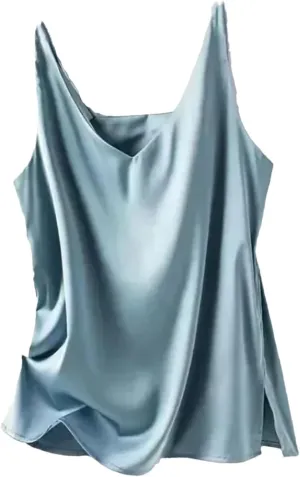 Women's Satin Silk Tank Tops Summer Sexy Camisole Spaghetti Strap Top