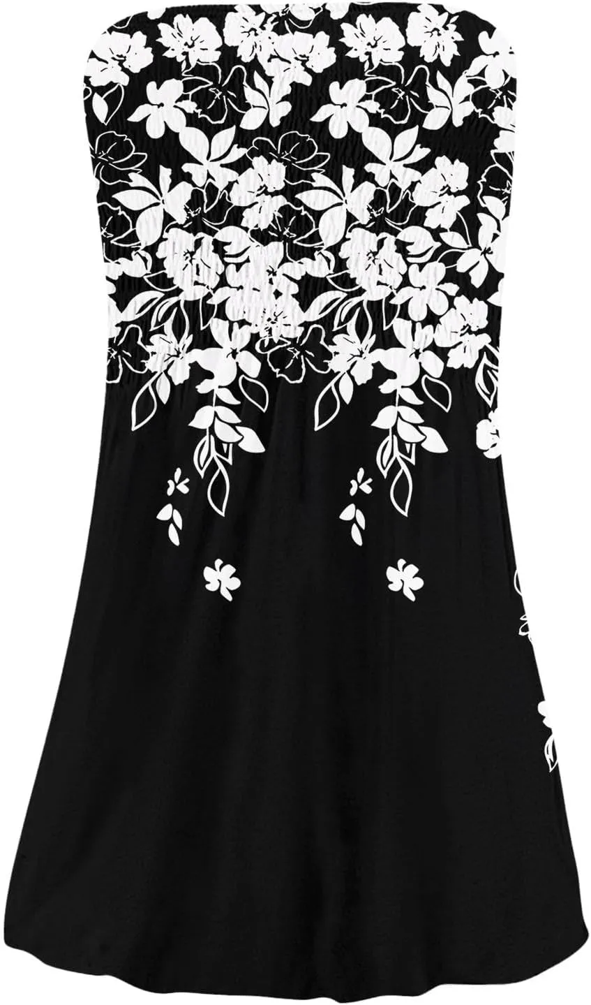 Womens Sexy Strapless Summer Mini Dress Sleeveless Smocked A Lined Bubble Wedding Party Dress Beach Vacation Clothes