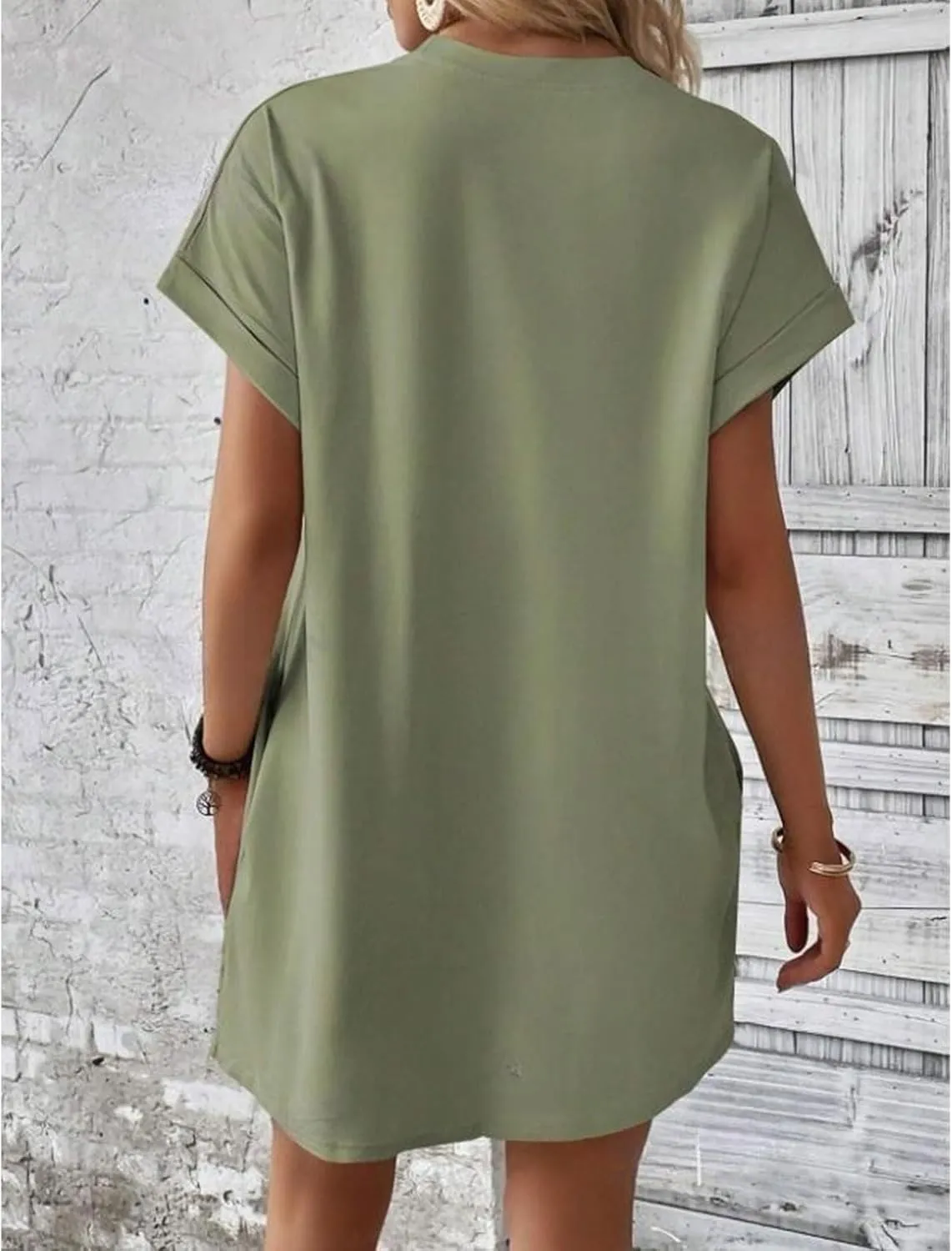 Womens Shirt Dress Summer Short Sleeve Tshirt Dress Beach Mini Sundress Crew Neck Loose Solid Color Nightgown
