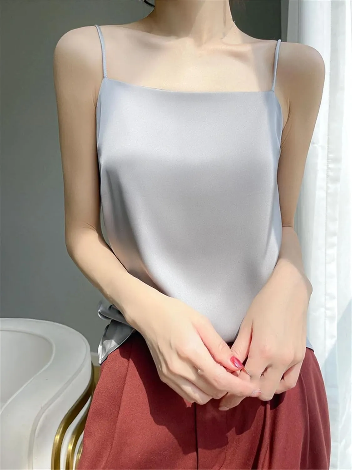 Women's Silky Camisole Sexy Suspender Top Thin Style Sling Satin Tank Tops