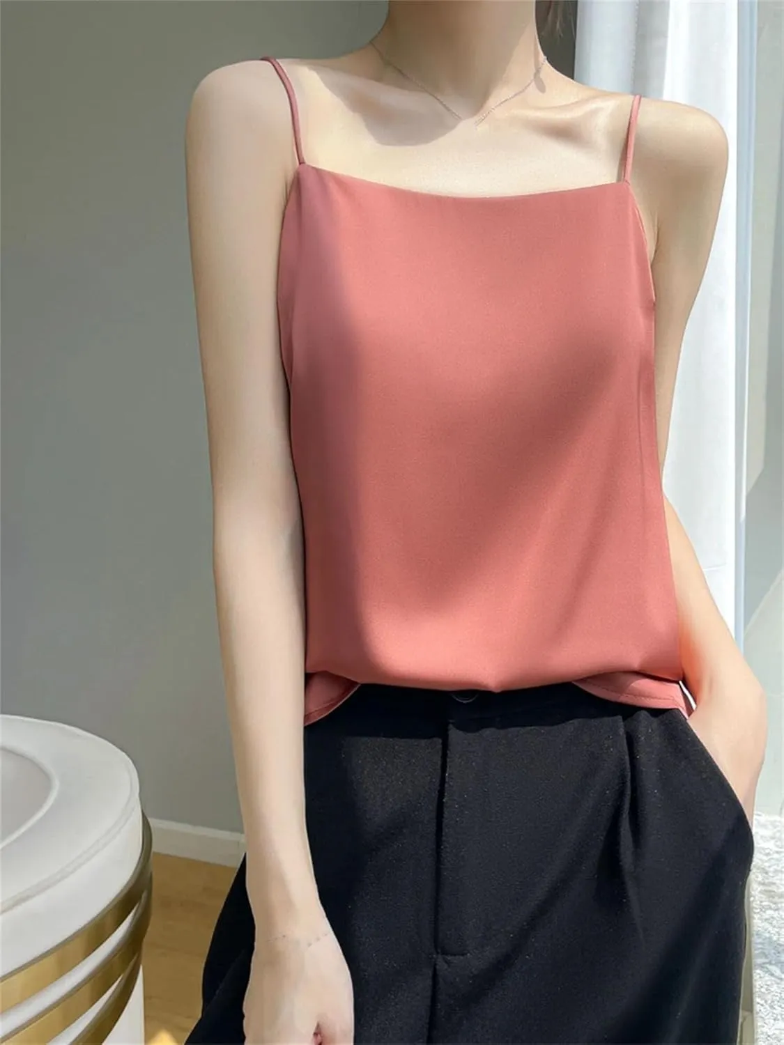 Women's Silky Camisole Sexy Suspender Top Thin Style Sling Satin Tank Tops