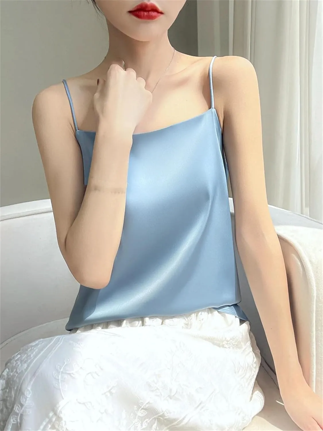 Women's Silky Camisole Sexy Suspender Top Thin Style Sling Satin Tank Tops