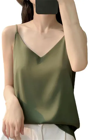 Women's Silky Camisole Sleeveless Top Satin Work Vest Casual Cami Shirt