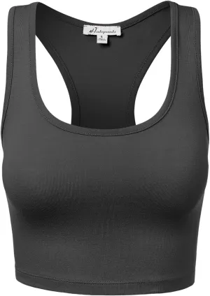 Women's Sleeveless Racerback Crop Tank Top Camisole Backless Scoop Neck Shirts